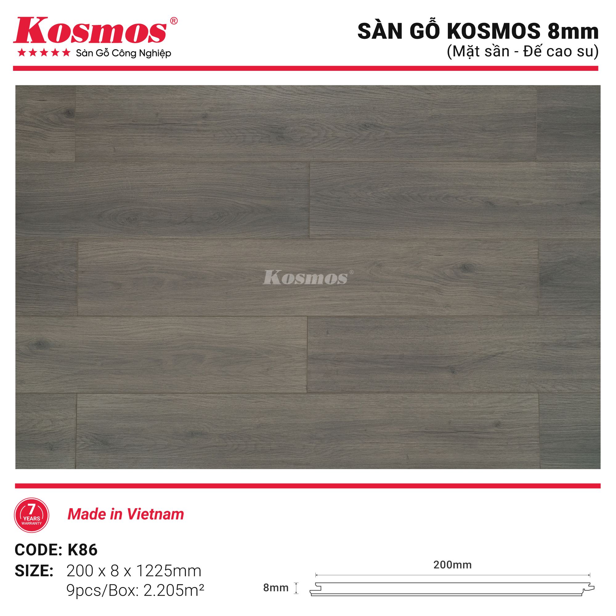 Sàn gỗ K86 xám trắng