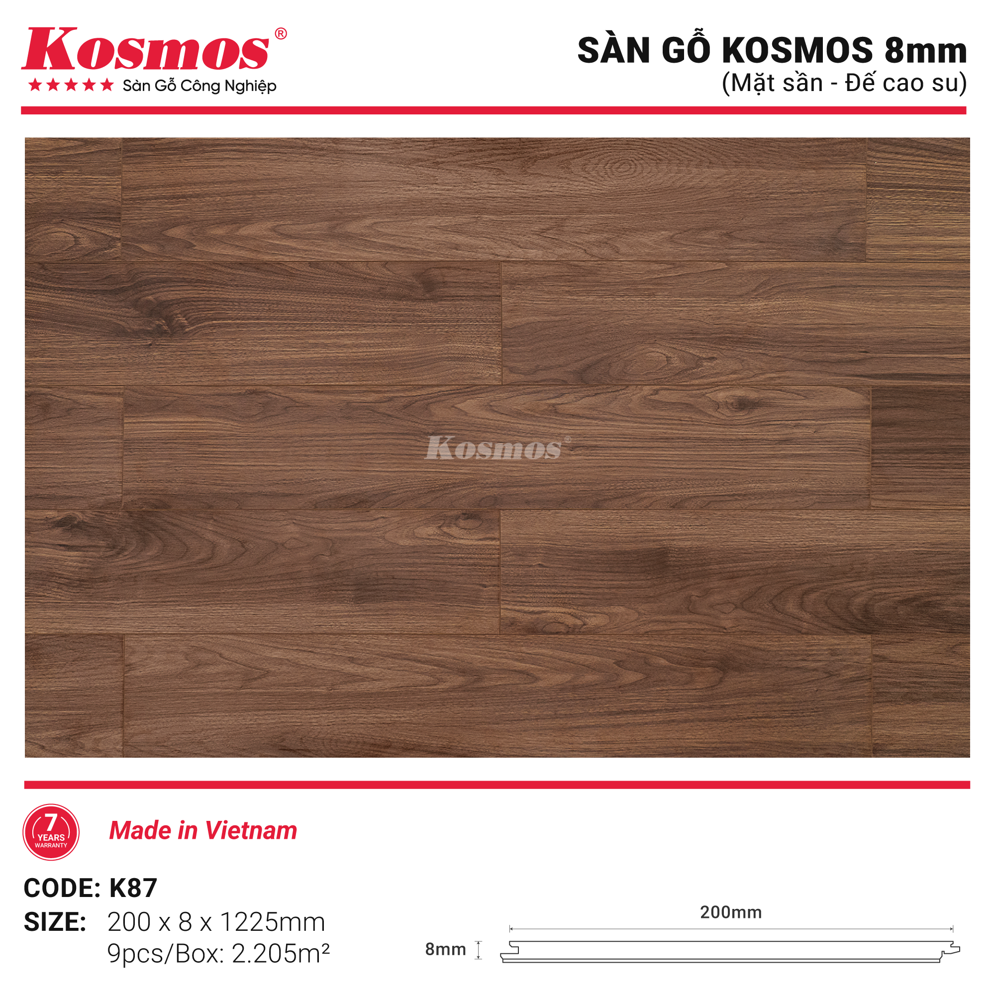 Sàn gỗ K87 nâu walnut